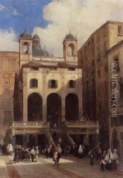 S. Pietro In Bianchi, Genova Oil Painting - Pierre Justin Ouvrie