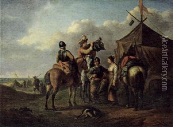 Ein Militarlager Und Rastende Reiter Vor Einem Marketenderzelt Oil Painting - Jan Frans van Bloemen