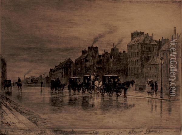Une Matinee D'hiver Au Quai De L'hotel-dieu Oil Painting - Felix-Hilaire Buhot