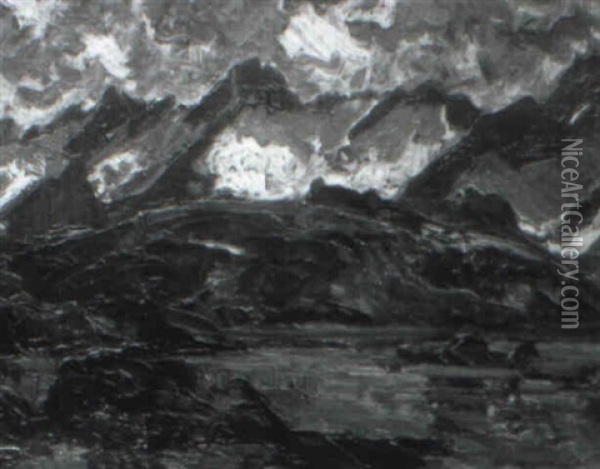 Abendliche Alpenseelandschaft Oil Painting - Fritz Baer