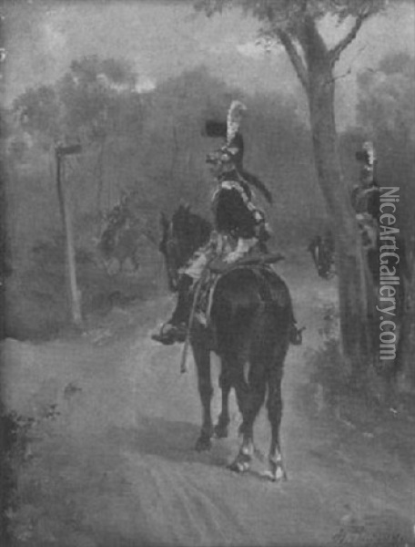 A Mounted Officer Oil Painting - Henri Louis Dupray