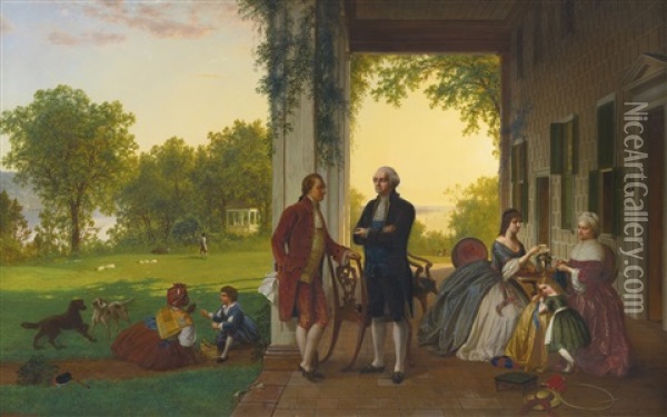Washington And Lafayette At Mount Vernon Oil Painting - Louis Remy Mignot