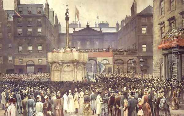 The Presentation of the Restored Market Cross, Edinburgh, to the Magistrates Council by the Right Honourable W.E. Gladstone, MP, 23rd November 1885 Oil Painting - Thomas L. Sawers