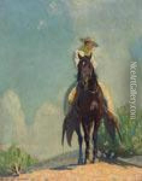 ''the Range Rider'' Oil Painting - W. Herbert Dunton