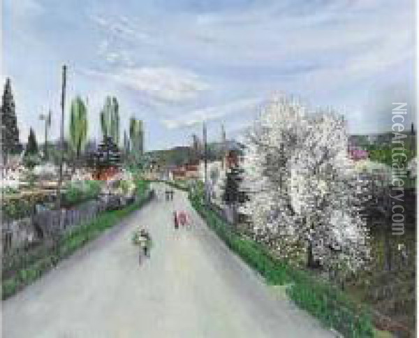 Pommiers En Fleur A Bievres Oil Painting - Lucien Adrion