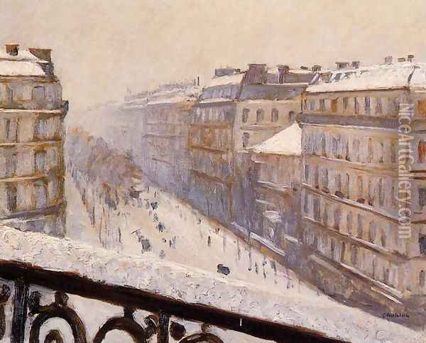 Boulevard Haussmann Snow Oil Painting - Gustave Caillebotte