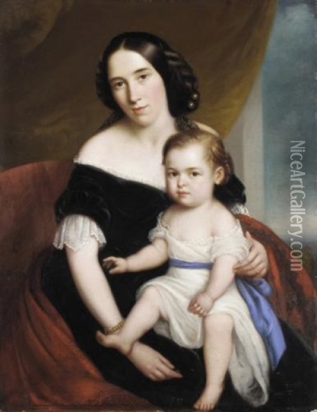 Portrait Of Mrs John Orred With Her Eldest Child Stanley Oil Painting - John Watson Gordon