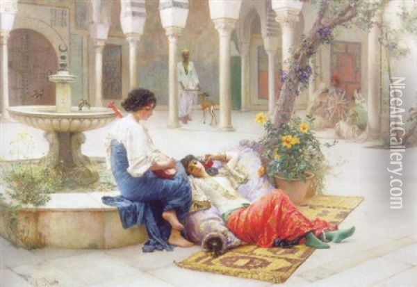 In The Courtyard Of The Harem Oil Painting - Ferdinand Max Bredt