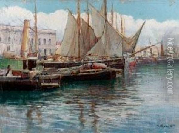 Veduta Del Porto Di Genova Oil Painting - Cesare Esposito