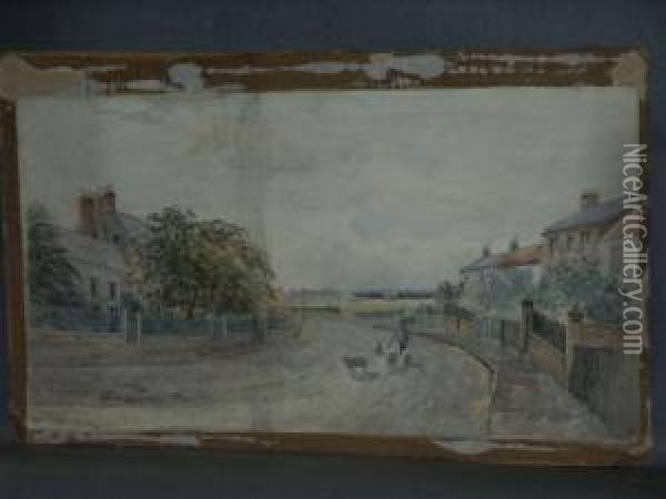 Monkseaton, High Street Oil Painting - Thomas Swift Hutton