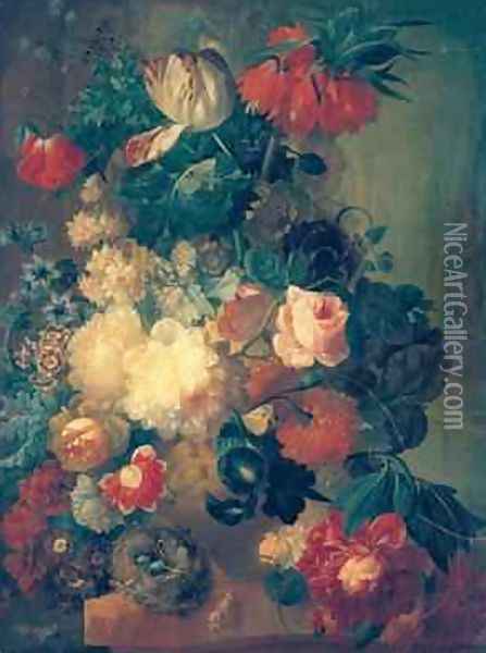 Flowers in a Vase with a Birds Nest Oil Painting - Jan van Os