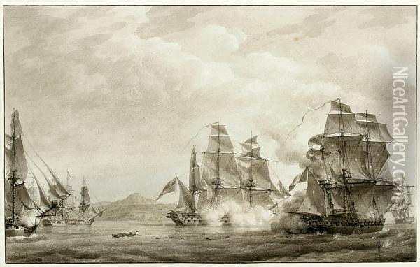 The Action Between The French Frigate Oil Painting - Louis-Philippe Crepin