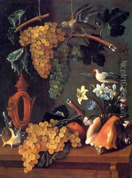Still-Life with Grapes, Flowers and Shells Oil Painting - Juan De Espinosa