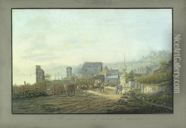 Vue De Bacharach Et Du Chateau De Stahleck Oil Painting - Ludwig Bleuler