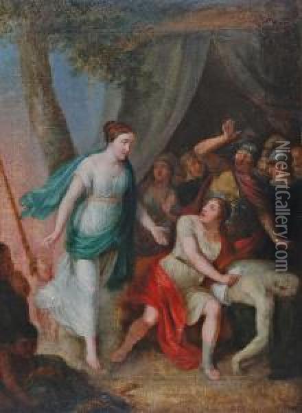 Achilles, Patroklos I Tetyda Oil Painting - Jozef Franciszek Pitschman
