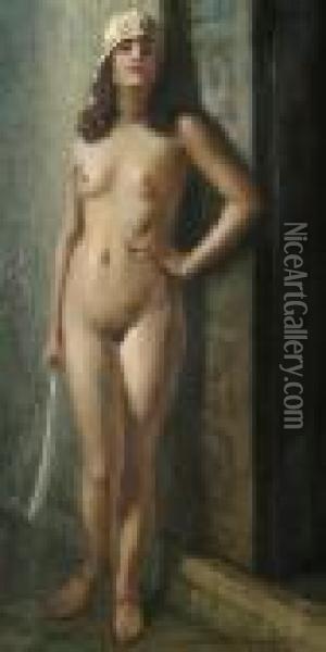Standing Female Nude Oil Painting - Hans Hassenteufel