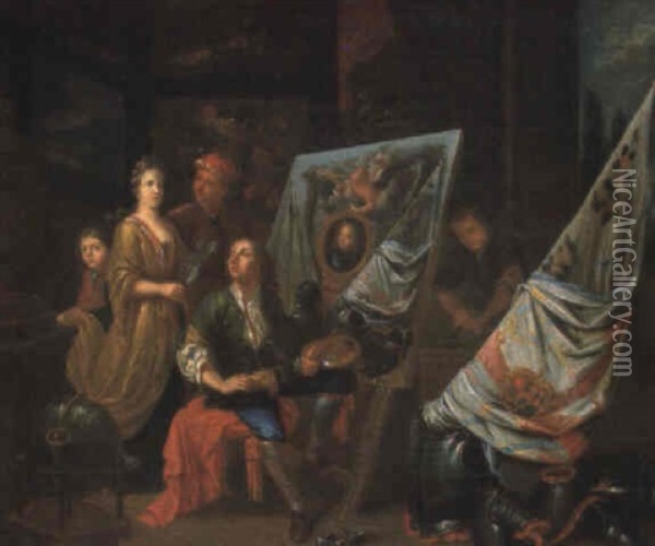 Le Peintre Dans Son Atelier Oil Painting - Balthasar Van Den Bossche