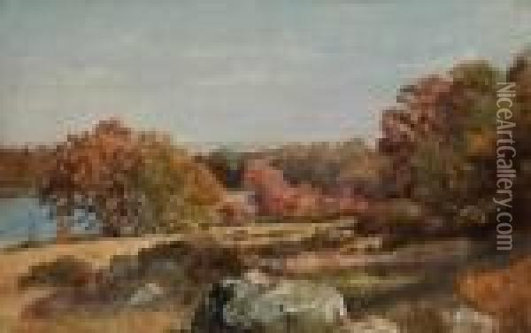 ''thyme Field & Cedar Swamp'' Matunuck Oil Painting - William Trost Richards