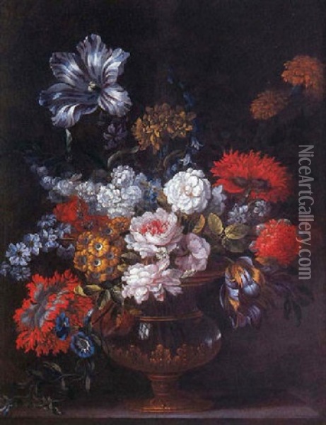 Vase De Fleurs Sur Un Entablement Oil Painting - Jean-Baptiste Belin de Fontenay the Elder