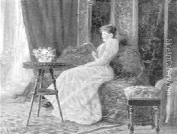 Lesende Dame Im Salon Oil Painting - August Von Meissl