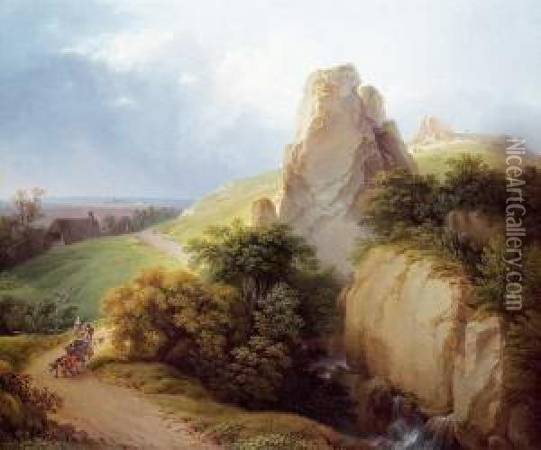Gebirgige Landschaft Mit Ochsenkarren Oil Painting - Martin von Molitor