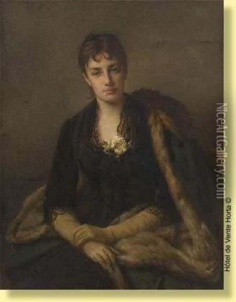 Portrait De Jeune Femme A La Rose Blanche Oil Painting - Jean-Francois Portaels