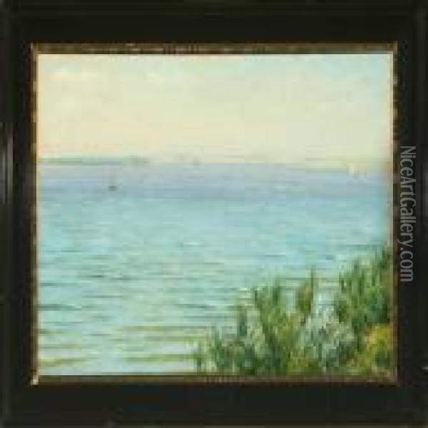 View From Roskildeinlet With Sailing Boats Oil Painting - Johan Ulrik Bredsdorff