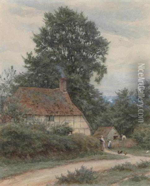 Outside A Country Cottage, Near Witley, Surrey Oil Painting - Helen Mary Elizabeth Allingham