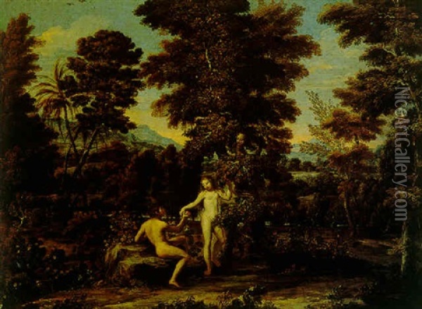 Adam And Eve In The Garden Of Eden Oil Painting - Giovanni Francesco Grimaldi