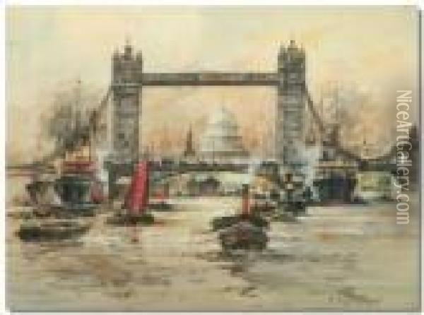 Towerbridge Oil Painting - William Harrison Scarborough
