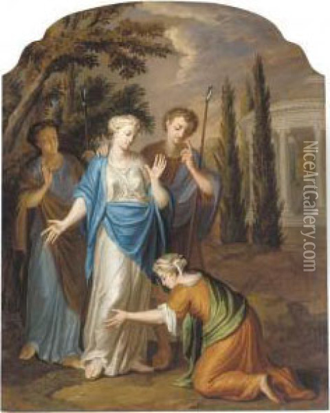 Classical Figures Before A Temple To Diana Oil Painting - Jacopo (Giacomo) Amigoni
