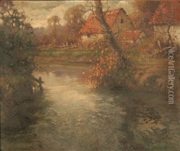 A Gray Morning -- River Argues-normandy Oil Painting - George Ames Aldrich