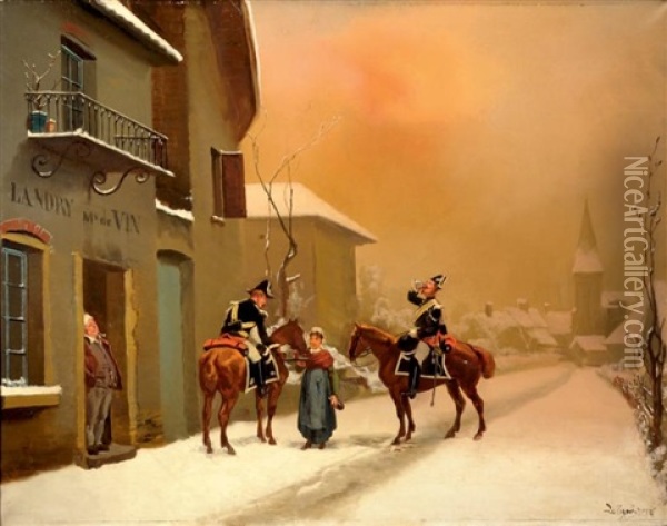 Le Coup De L'etrier Oil Painting - Theodore Levigne