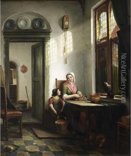 A Kitchen Scene Oil Painting - Elisabeth Alida Van Kiers-Haanen