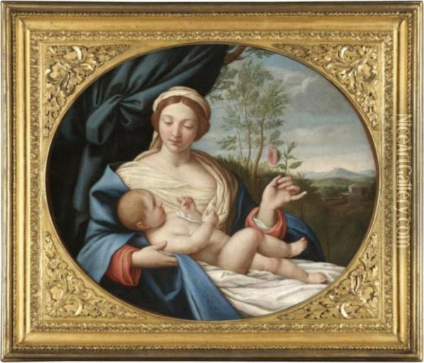 The Madonna And Child With The Rose Oil Painting - Giovanni Battista Salvi