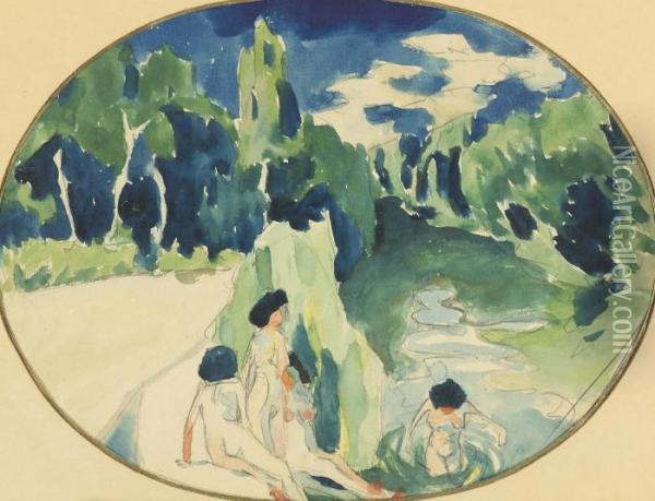 Bathers On The Sura Oil Painting - Aristarkh Vasilievic Lentulov