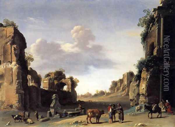 View of the Campo Vaccino Oil Painting - Cornelis Van Poelenburgh