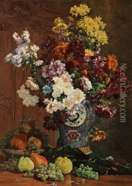 Stilleben Med Urna Och Blommor Oil Painting - Edme-Emile Laborne