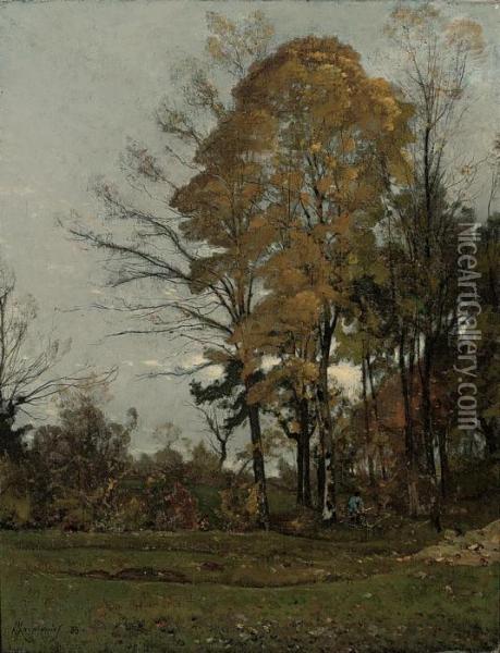 A Woodsman In The Forest Oil Painting - Henri-Joseph Harpignies