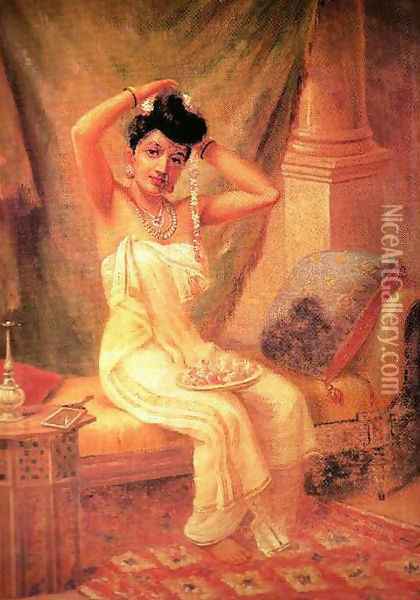 Lady in Her Dressing Room Oil Painting - Raja Ravi Varma