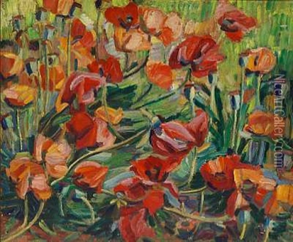 Blomstrende Valmuer Oil Painting - Jens Adolf Emil Jerichau