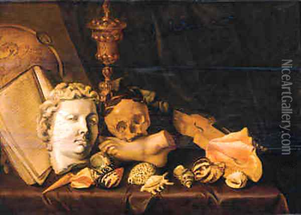 A Vanitas still life with a globe Oil Painting - Cirle Of David Bailly