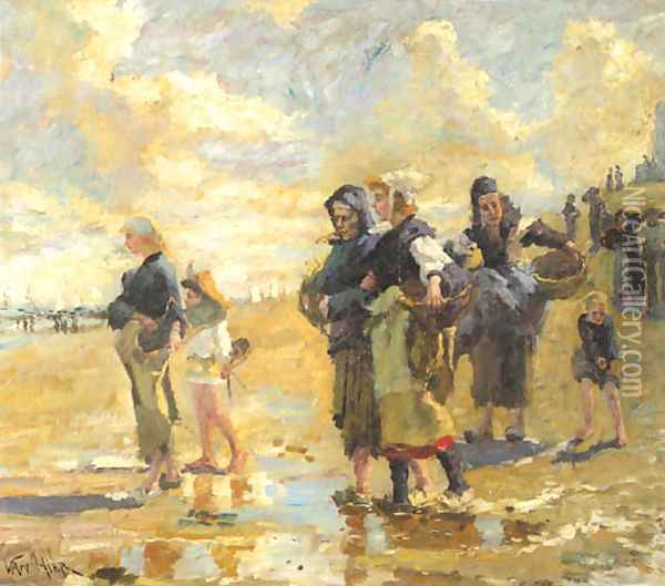 Fisherfolk on the beach Oil Painting - Dutch School