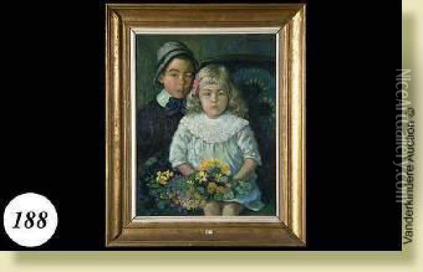 Portraits De Deux Enfants Oil Painting - Jules Frederic Ballavoine