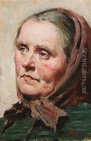 Kvinne Med Skaut Oil Painting - Hans Olaf Heyerdahl