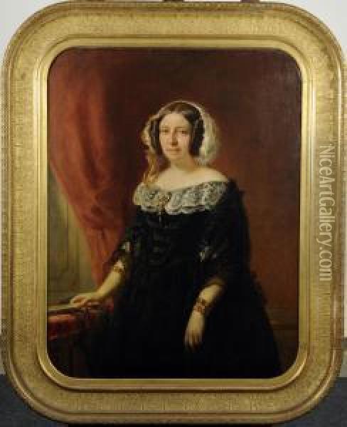 Portrait De Madame Lysen, Epouse Du Baron Stein D'altenstein. Oil Painting - Eugene Romain Van Maldeghem