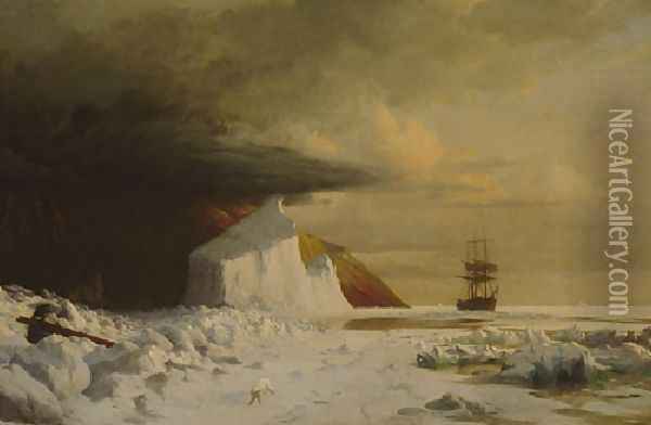 An Arctic Summer: Boring Through the Pack in Melville Bay Oil Painting - William Bradford