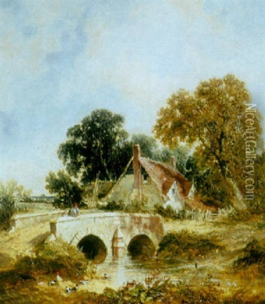 A Berkshire Cottage Oil Painting - James E. Meadows