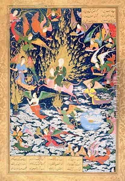 Ascent of the Prophet Muhammad to Heaven Oil Painting - Aqa Mirak