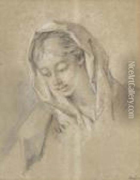 Portrait Study Of A Young Girl. Oil Painting - Francois Boucher